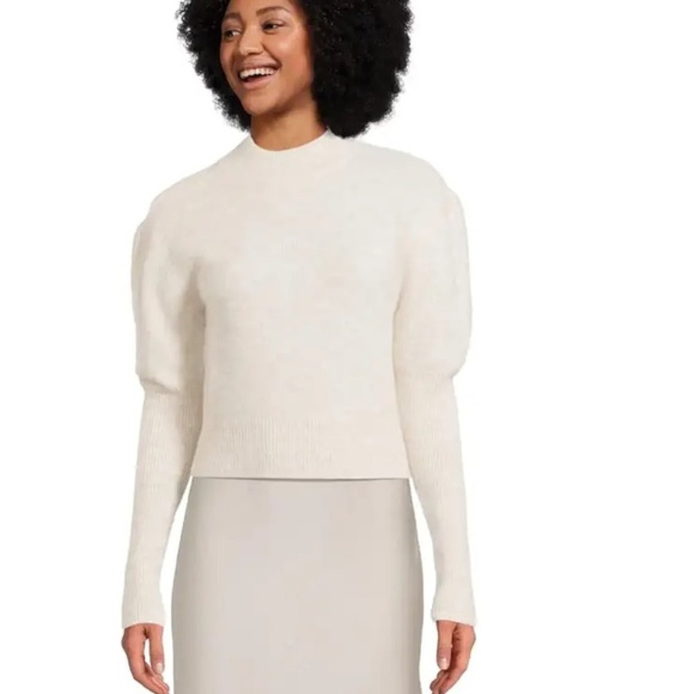 NWOT Madewell Alpaca-Blend Mockneck Puff Sleeve Sweater Hthr Alabaster size XXS